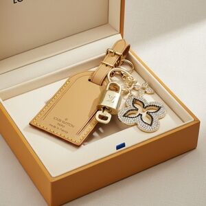Louis Vuitton Tan & Gold Leather Key and Card Holder Charm